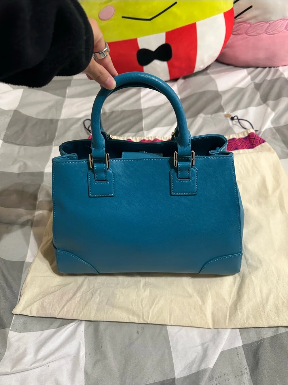 Tory Burch Teal Leather Structured Top-Handle Satchel
